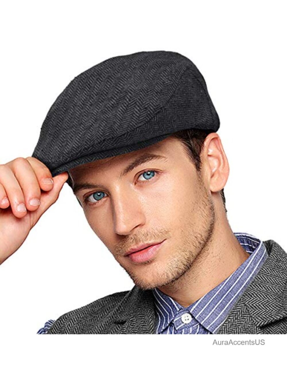 Wool Blend Tweed Herringbone Newsboy Flat Ivy Cap Cabbie Hat Men